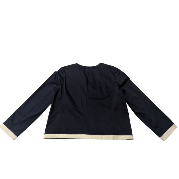 Lauren Ralph Lauren Petite Navy Cropped Jacket with Ivory Trim P/S - Picture 3 of 5